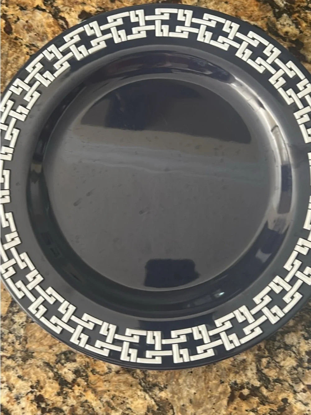 Navy Geometric Border Dinner Plate - Classic Melamine Dinnerware